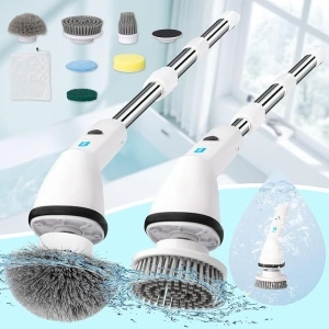 Electric Spin Scrubber, Full-Body Waterproof Cordless Cleaner Brush, Shower Scrubber with Long Handle & 2 Speed, Battery Level Display Shower Power Scrubber Cleaning for Bathroom Tub Tile Floor