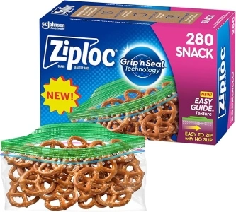 Ziploc Snack Bags, Storage Bags for On the Go Freshness, Grip 'n Seal Technology for Easier Grip, Open, and Close, 280 Count