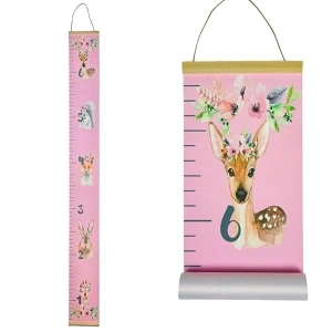 Morxy Canvas Growth Chart for Kids - Kids Room Decor for Boys and Girls - Woodland Animals Pink Tape Measure with a Height Chart for Wall