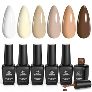 beetles Nude Gel Polish Nail Set 6 Colors Sandstorm Collection Peach Brown Natural Manicure Kit Soak Off Uv Led Lamp Needed for Women Gift Diy Home