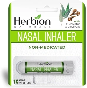 Herbion Naturals Nasal Inhaler Non-Medicated, 0.05 Fl Oz (1.5ml) - Relieves Nasal Congestion & Blockage, Sinusitis & Allergic Conditions - Menthol, Clove Oil, Eucalyptus Oil & Camphor.