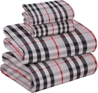 RUVANTI Flannel Sheets Full Size - 100% Cotton Double Brushed Bed Sheets Set, Deep Pockets 16 Inches, All Seasons Breathable & Extra Soft Full Sheets, Warm & Cozy, 4 Piece, Clear Glib Red & Black