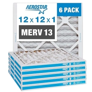 Aerostar 12x12x1 MERV 13 Pleated Air Filter, AC Furnace Air Filter, 6 Pack (Actual Size: 11 3/4