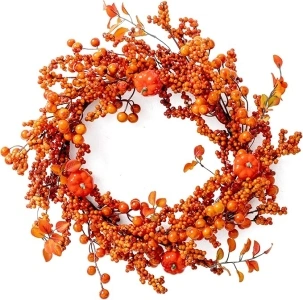 MISSPIN 16 Inch Fall Wreaths for Front Door,Harvest Thanksgiving Wreath, Farmhouse Fall Decorations for Home Front Door Porch Wall Window, Autumn Wreath for Indoor Outdoor (Berry)