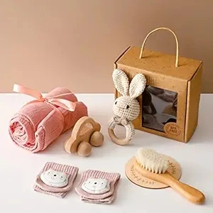 Baby Shower Gifts Set Baby Gift Gender Reveal Gifts Baby Gifts New Baby Gift Set Newborn Gifts Baby Blanket Newborn Rattle Wooden Brush and Milestones (Lion-2)