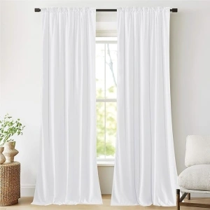 NICETOWN White Velvet Curtains and Drapes for Movie Theatre Backdrop, Elegent Home Decoration Privacy Protect Insulate Summer Heat and Wintet Chill for Basement/Studio/Dorm (1 Pair, 96 inches Long)