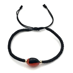 Handcrafted Adjustable Bracelet with Huayruro Peonia Seed Bead - A Distinctive and Eye-Catching Piece of Jewelry (Black)