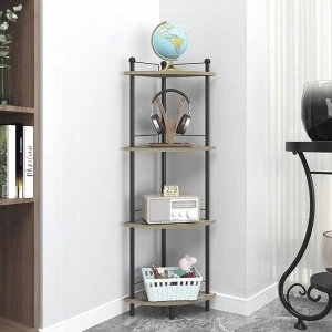 4-Tier Corner Shelf, Free-Standing Corner Shelves, Multipurpose Corner Display Rack Industrial Storage Corner Table for Small Spaces, Living Room, Bedroom, Kitchen, Bathroom