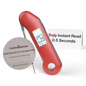 ProfessionaI Meat Thermometer Digital, 3X Faster 0.5 Sec Instant Read, NIST Certified Accurate to ±0.5°F, 100% Waterproof, Auto-Rotating Bright Display, Auto Wake/Sleep, NSF Certified