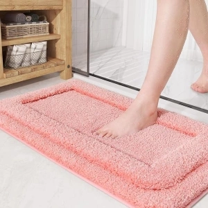 Color&Geometry Ultra Thick Plush Bath Mat- Super Absorbent, Non Slip, Fluffy, Soft, Washable Coral Pink Bathroom Rugs- 17