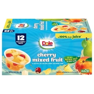 Dole Cherry Mixed Fruit in 100% Juice^ - Dole Fruit Bowls Snacks - 4 oz Fruit Bowls - 12 Pack