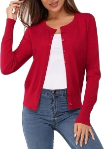 Newshows Women's 2024 Lightweight Button Down Long Sleeve Casual Crew Neck Soft Knit Fall Cardigan Sweater Tops