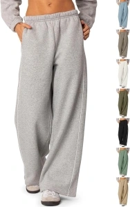 Wide Leg Sweat Pants for Womens Sweatpants with Pockets Comfy Baggy Fleece Joggers Low Rise Workout Lounge Pants