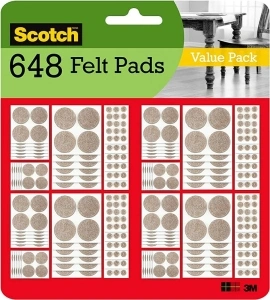 Scotch Felt Pads Value Pack, 648 Pcs, Round, Beige, Easy-to-apply, Self-Stick design, Reliable protection from nicks, dents and scratches, Assorted Sizes 3/8