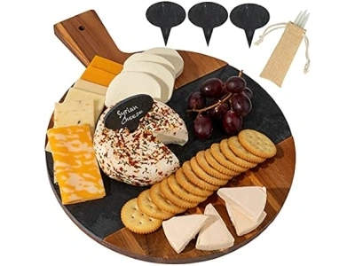 Acacia Wood Charcuterie Board w/ Chalkboard Labels