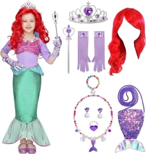 Spooktacular Creations Halloween Little Mermaid Costume for Girls, Sequin Mermaid Dress Set, Light Purple Princess Dress for Toddler Dress-Up, Cosplay Party (Small (5-7 YRS))