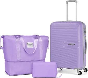 LARVENDER Luggage Sets 3 Piece, Hardside 20 IN Carry on Luggage Airline Approved Suitcase Sets with Spinner Wheels, Lightweight Rolling Suitcase for Men and Women, Lavender