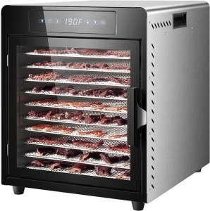 Food Dehydrator 10 Trays, 800 Watt Stainless Steel Fresh Drying Machine Dehydrated Dryer with Adjustable 190°F Temperature Control/ 24H Timer, for Jerky Herbs Meat Fruit Yogurt