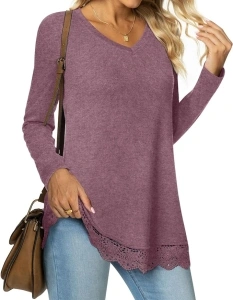 Netsmile Women's Fall Long Sleeve V-Neck Tunic Tops Casual Sweatshirt for Leggings