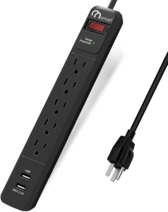 ONSMART USB Surge Protector Power Strip, 4 Multi Outlets with 2 USB Charging Ports, 3.4A Total Output-600J Surge Protector Power Bar, 6 ft Long UL Cord, Wall Mount (Black)