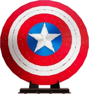 4D Build, Marvel Captain America Shield 3D Puzzle Model Kit with Stand, 101 Pcs, Captain America Desk Décor, Building Toys, 3D Puzzles for Adults & Teens 12+