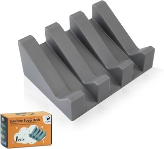 Soap Dishes, Silicone Shower Soap Dish with Drianage, Bar Soap Holder & Saver Waterfall Self-Draining to Keep Your Bar Soap Organized and Clean (1, Grey)