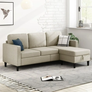 MUZZ Sectional Sofa with Movable Ottoman, Free Combination Sectional Couch, Small L-Shaped Sectional Sofa with Storage Ottoman,Linen Fabric Wood Frame Sofa for Living Room (Beige)