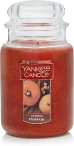 Yankee Candle Darice Candle Spiced Pumpkin Scented, 22oz Single Wick, Over 110 Hours of Burn Time, Perfect Accent for Fall Decor, Classic Large Jar, Peach