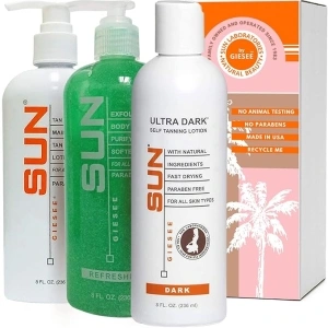 Self-Tanning Lotion (Dark), Tan Maintainer, and Exfoliant for Golden Soft Skin - 3 8 oz. Bottles