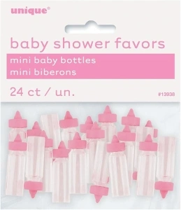 Mini Baby Pink Plastic Bottle Favors - 1'', 24 Count - Ideal for Girl Baby Showers, Baptisms & Gender Reveals