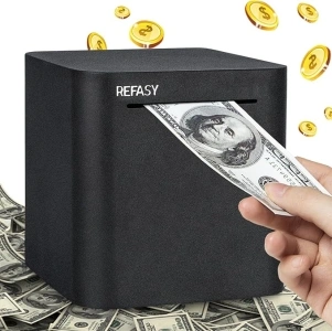 Refasy Piggy Bank for Adults,Stainless Steel Money Bank Metal Savings Box for Cash Saving Adult Piggy Bank Safe Box Money Savings Bank Must Break to Open Sealed Money Saving Box (5.9 inch)