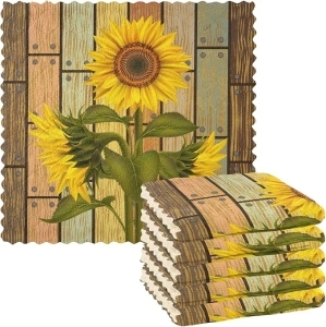 ALAZA Dish Towels Kitchen Cleaning Cloths Sunflower On Wooden Board Vintage Dish Cloths Super Absorbent Kitchen Towels Lint Free Bar Tea Soft Towel Kitchen Accessories Set of 6,11