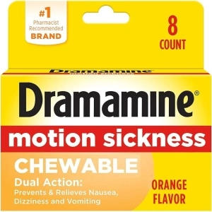 Dramamine Chewable, Motion Sickness Relief, Orange Flavor, 8 Count