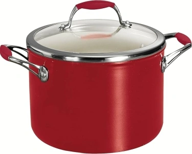 Tramontina Deluxe Covered Stock Pot, Ceramic 6-Quart, Metallic Red, 80110/065DS