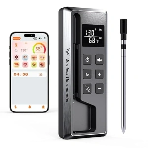 Meat Thermometer Digital Wireless, 800FT Long Range Bluetooth Cooking Thermometer, Food Thermometer for Remote Monitoring of Grill, Oven, Smoker, Air Fryer, Rotisserie, iOS & Android App