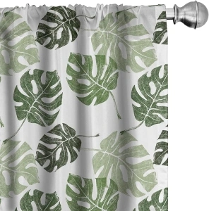 Ambesonne Monstera Window Curtains, Tropical Jungle Foliage Hawaiian Nature Growth Sketchy Leaves Environment Eco, Lightweight Decor 2-Panel Set with Rod Pocket, Pair of - 28