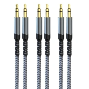 Aux Cable 3 Pack (4ft, Hi-Fi Sound) Aux Cord 3.5mm Audio Cable Nylon Braided Male to Male for Car, Truck, Headphones, External Speaker, Soundbar