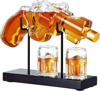 Gifts for Men Dad, Kollea 9 Oz Gun Whiskey Decanter Set with Shot Glass, Unique Christmas Birthday Gift for Men Brother, Cool Anniversary Present for Him Husband, Pistol Liquor Decanter for Home Bar