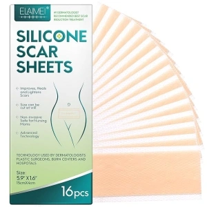 Silicone Scar Sheets,Professional Silicone Tape for Scars(16 pads-5.9”x 1.6”),Silicone Scar Tape,Scar Removal Sheets,Silicone Scar Strips for Surgical Scars, C-Section, Surgery, Burn, Keloid, Acne