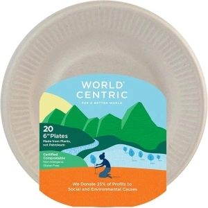 World Centric Wheat Straw/Bagasse Compostable 6-Inch Fiber Ripple Edge Plate, 20-Piece