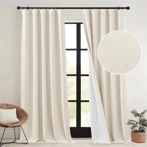 RYB HOME Thick Linen Curtains for Bedroom, Pinch Pleated Blackout Window Drapes Privacy Protect Sun Shades for Living Room Dining Baby Nursery, Linen, Wide 52 x Long 108 inch, 2 Panels