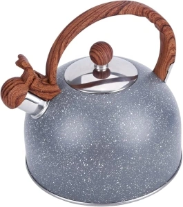 Tea Kettle for Stove Top, 102 OZ / 3 Liter Tea Pots for Stove Top, Whistling Tea Kettle Food Grade Stainless Steel with Wood Pattern Handle for Tea, Coffee, Milk（Grey）