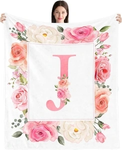 Initial J Blanket Gifts for Women, Monogrammed Gifts for Women, Unique Anniversary Wedding Birthday Gifts for Her, Cool Personalized Gifts for Women Blanket 60