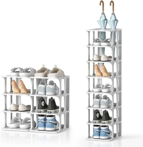 White Shoe Rack 8 Tier Narrow Shoe Rack for Closet, Durable Modern Tall Shoe Organizer, Free Standing Shoe Racks Vertical Small Entryway Hallway Shelf, Easy Assembly Shoe Rack Organizer