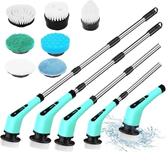 Electric Spin Scrubber, Cordless Bathroom Scrubber with Long Handle, Shower Scrubber for Cleaning with 7 Brush Heads, Power Wall Scrubber Suitable for Cleaning Wall, Kitchen, Bathroom， Window, Floor