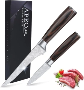 APEO Boning Knife Set of 6 inch Boning Knife and 3.5 inch Paring Knife, Super Sharp Fillet Knife For Fish and Meet Cutting, High Carbon Stainless Steel Butcher Knife with Pakkawood Handles, Gift Box