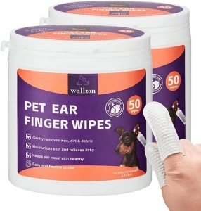 Ear Cleanser Relief Finger Wipes | Ear Cleaning Finger Wipes for Dogs and Cats | Disposable Pet Ear Cleaner Wipes | Relieve Itching & Remove Odor | Ear Care Wipes for Pet (100 Counts)