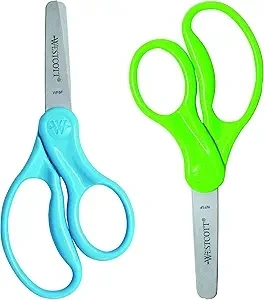 Westcott 13168 Right- and Left-Handed Scissors, Kids' Scissors, Ages 4-8, 5-Inch Blunt Tip, Assorted, 2 Count (Pack of 1)