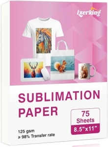 Lzerking Sublimation Paper 8.5 x 11 In 75 Sheets, 125g Heat Transfer Paper Compatible with Thermal Sublimation Ink, Inkjet Printers, Heat Press, Ideal for DIY Mugs, T-shirts, Tumblers, Phone Cases