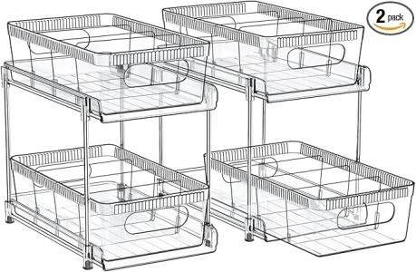 Bathroom Storage Organizer with Dividers, 2 Tier Multi-Purpose Kitchen Under Sink Organizers and Storage Slide-Out, Closet Organization, Kitchen Pantry Cabinet Medicine Bins